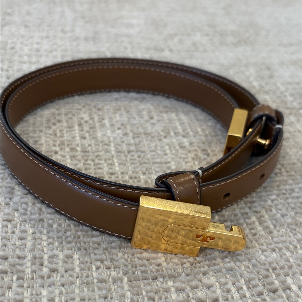 Tory Burch Brown Leather Belt with Gold Buckle Size XS/S